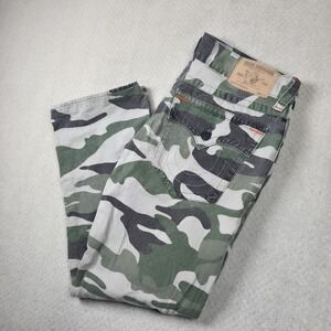 True Religion Mens 36x30 Straight Flap Camo Jeans Y2K Thick Stitch World Tour